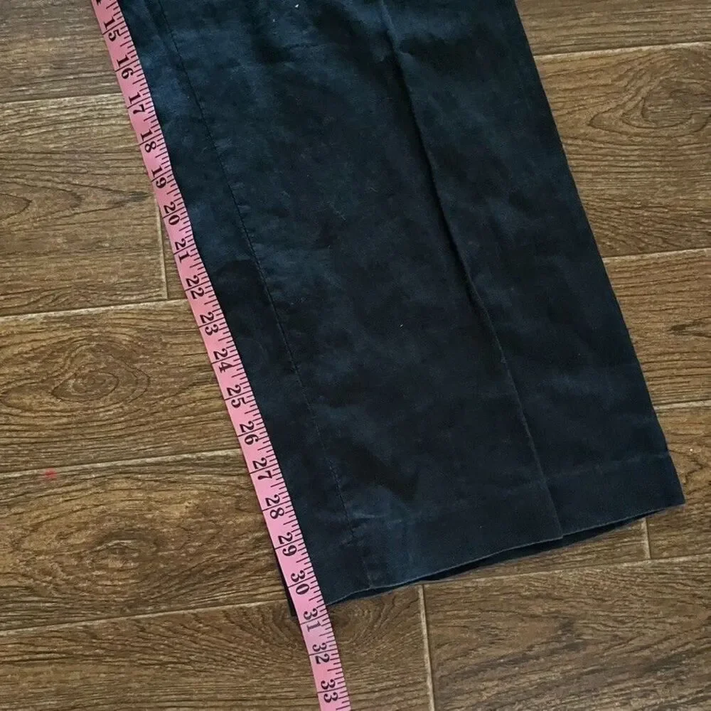H&M 100% Linen Wide Leg Trousers Womens 6 Black Mid Rise Casual Pants